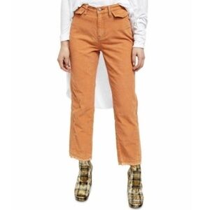 Free People pants orange rust corduroy raw distressed‎ hem pockets boho 26